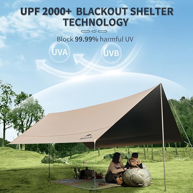 Naturehike Camping Tent Tarp with Poles, Waterproof PU 18000mm+, Anti-UV UPF2000+ Sun Shelter Rain Fly, Canopy for Outdoor Party, Picnic (13 x 9.6ft), CNK2350WS015