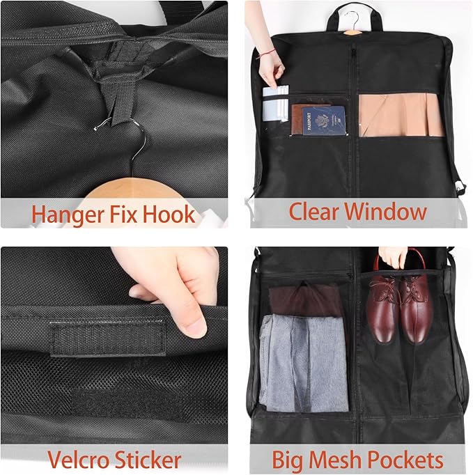 Univivi 60 '' Foldable Extra Long Dress Garment Bag, Premium Breathable & Tear-resistant Hanging Dress Cover for Travel and Closet Storage with Mesh Shoe Pocket and 2 Carry Handles