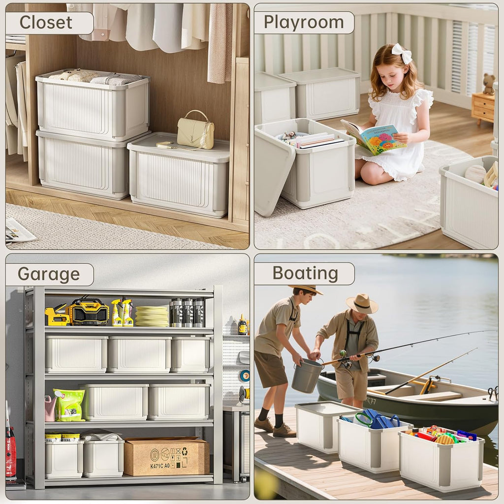 HAIXIN Collapsible Storage Bin with Lid - 62.8 QT Foldable Closet Organizers Stackable Storage Box Plastic Storage Container for Home Garage Office, 1 Pack