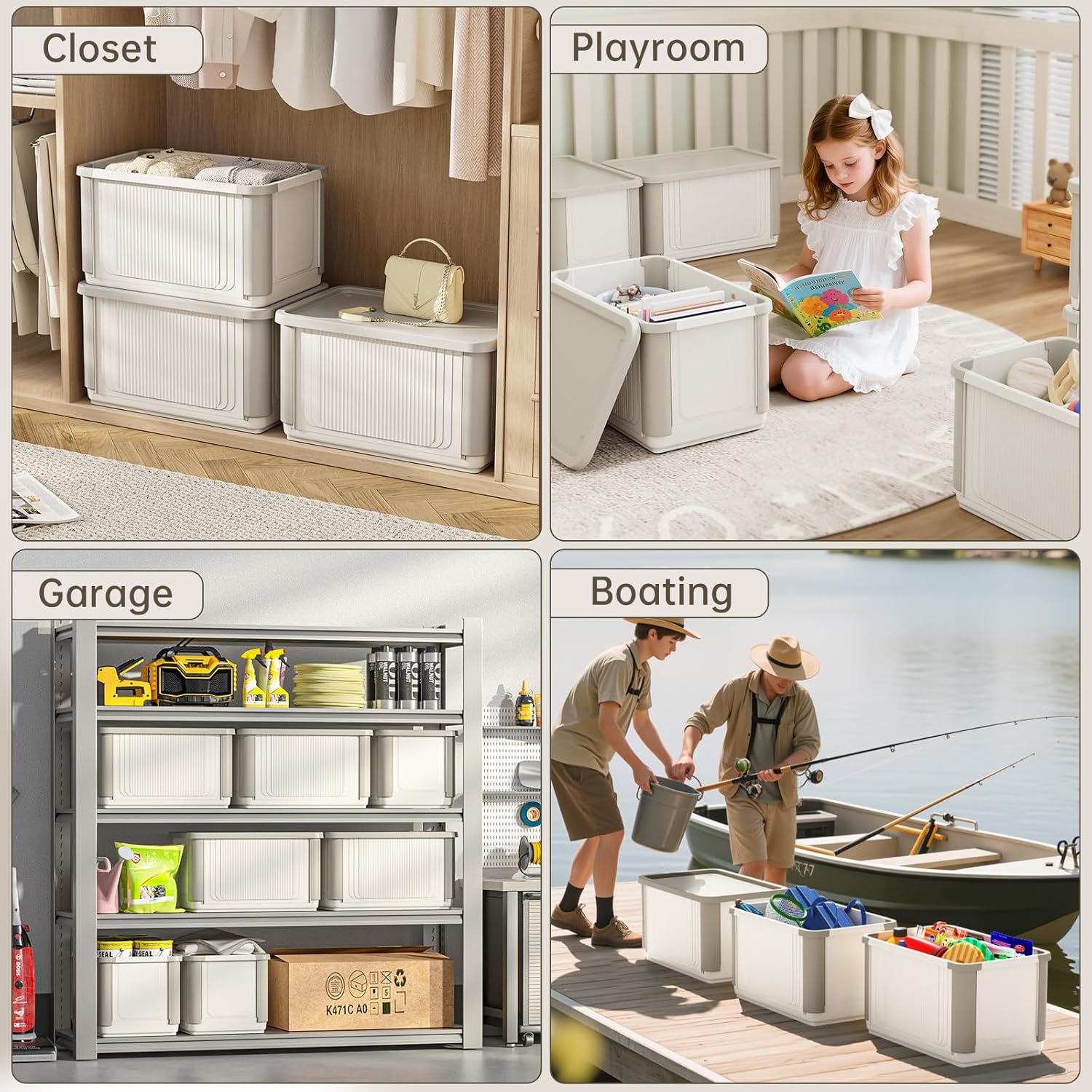 HAIXIN Collapsible Storage Bin with Lid - 62.8 QT Foldable Closet Organizers Stackable Storage Box Plastic Storage Container for Home Garage Office, 1 Pack