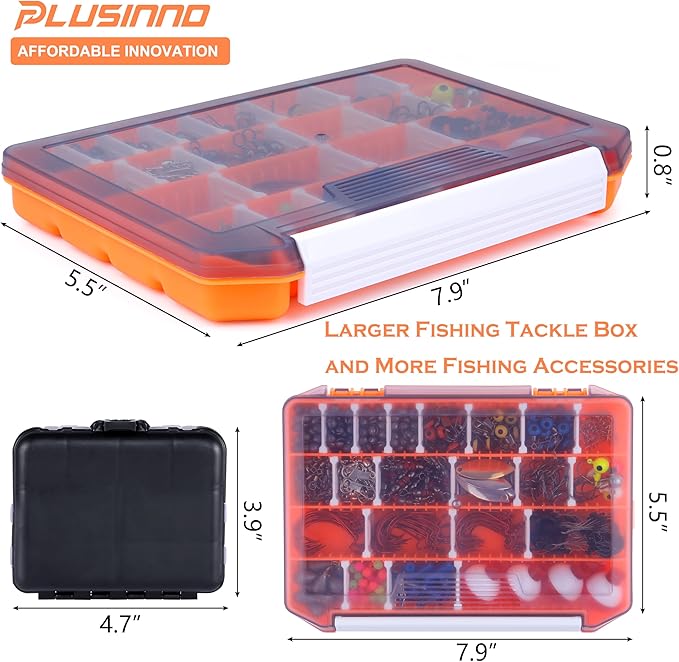 PLUSINNO Fishing Lures Baits Tackle Including Crankbaits, Spinnerbaits, Plastic Worms, Jigs, Topwater Lures, Tackle Box and More Fishing Gear Lures Kit Set, 102/302Pcs Fishing Lure Tackle