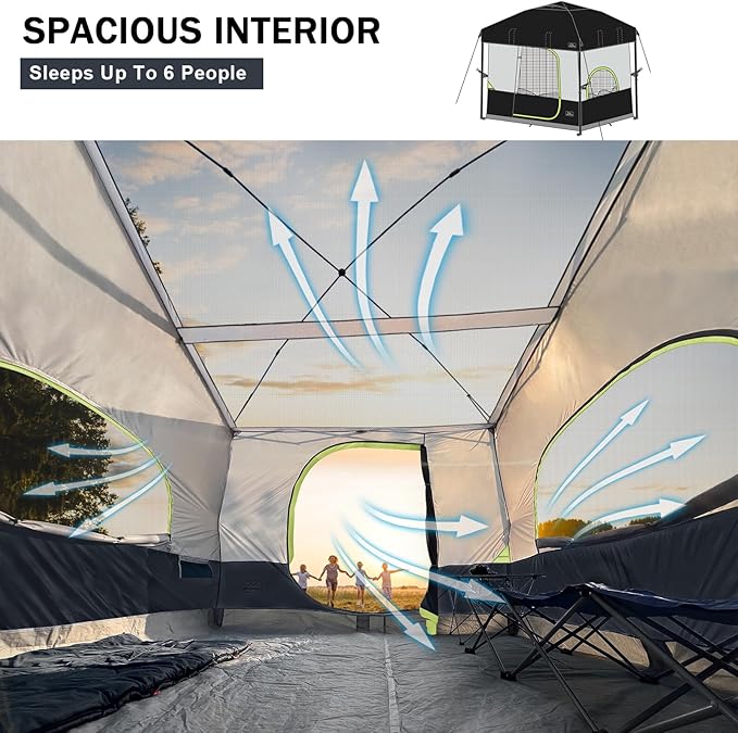 KAMPKEEPER 6 Person Camping Tent, 10x10 Pop Up Canopy Tent with Camping Inner Tent, Converts 10'x10' Straight Leg Canopy into Camping Tent–Fully Vented Roof(Canopy & Frame Included)