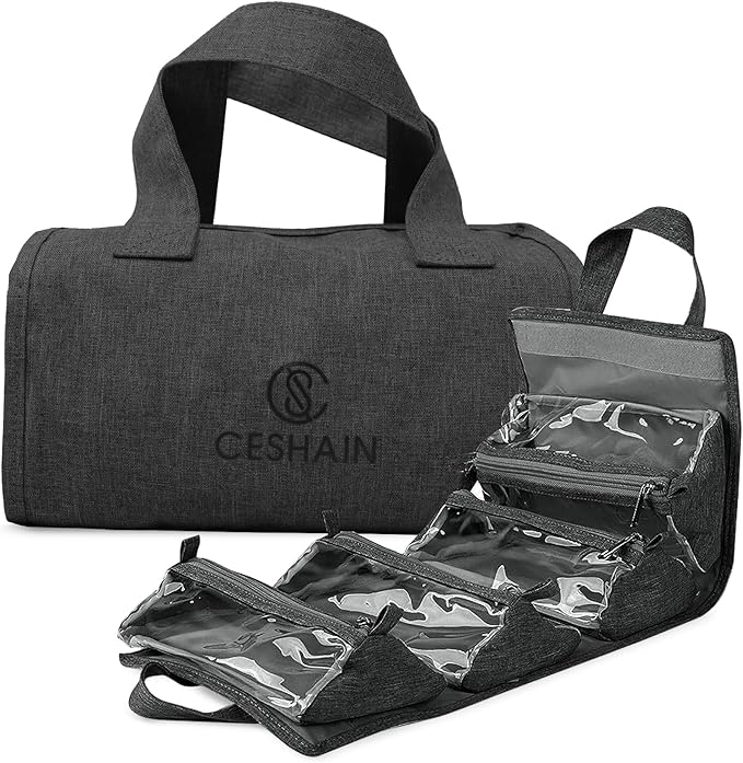 4-in-1 Hanging Toiletry bag - Roll-Up Makeup Bag - 4 Detachable PVC Zip Pouches – 600D Oxford Fabric, Versatile Travel Toiletry Organizer Bag - Makeup, Cosmetics, First Aid, Medicine Personal Care,…