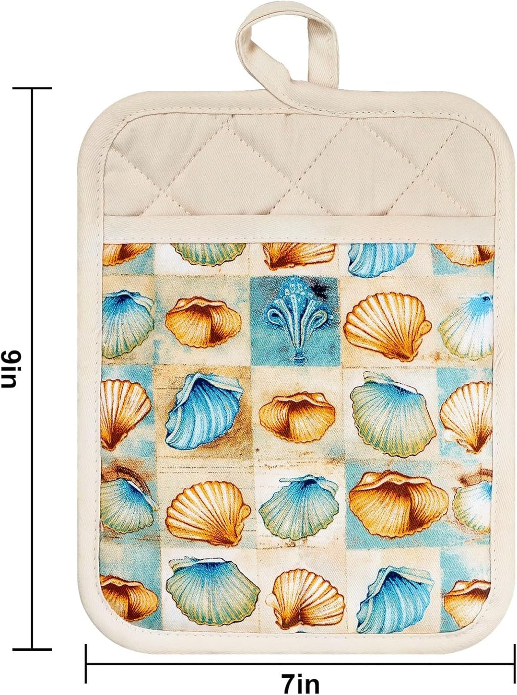 Pot Holders Set of 2 Heat Resistant 480 ℉Non Slip Clear Silicone Printed Comfortable Cotton Lining Kitchen Women Men Cooking Baking Microwave Machine Washable (Shell, Beige potholders)