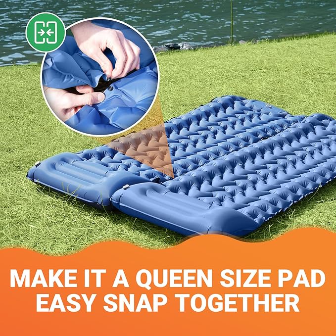 KingCamp Sleeping Pad for Camping, Inflatable Sleeping Pad Ultralight Connectable Camping Mattress with Pillow Built-in Foot Pump for Backpacking Hiking Tent Cot