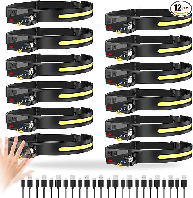 12Pack Headlamp Rechargeable, 1000 Lumen Headlamps for Adults, 230 Angles Wide Beam Headlamp & Spotlight, Motion Sensor, 6 Modes, Lightweight Head Lamps for Camping Running Cycling