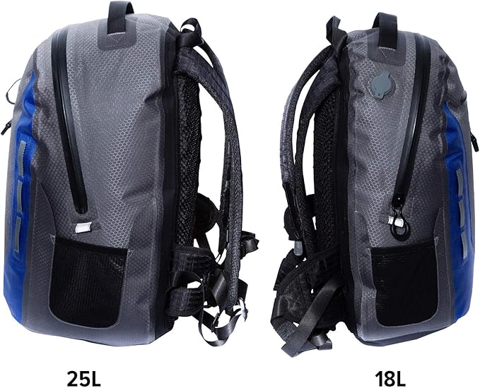 Submersipack Waterproof Backpack - Submersible, Inflatable, Floating TPU Coated Durable Nylon Dry Bag with Airtight Zipper for Kayak, Fishing, Boating, Hiking, Paddle Board (Deep Blue, 25L)