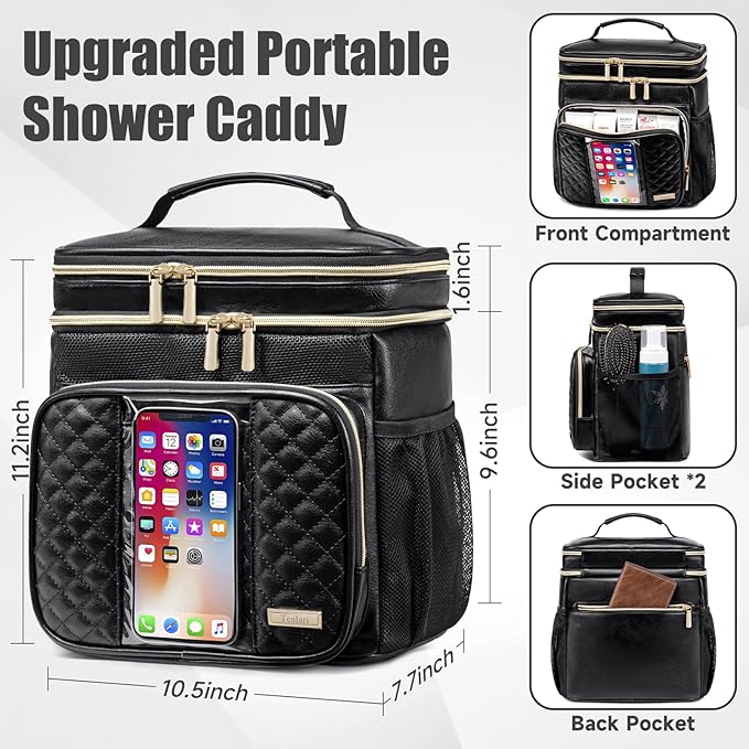 Large Leather Toiletry Bag for Women Men,Bathroom Bag,Water Resistant Portable Shower Caddy for College Dorm,Hanging Toiletry Bags for Traveling,Gym Camping Cruise Ship Travel Essentials Shower Bag