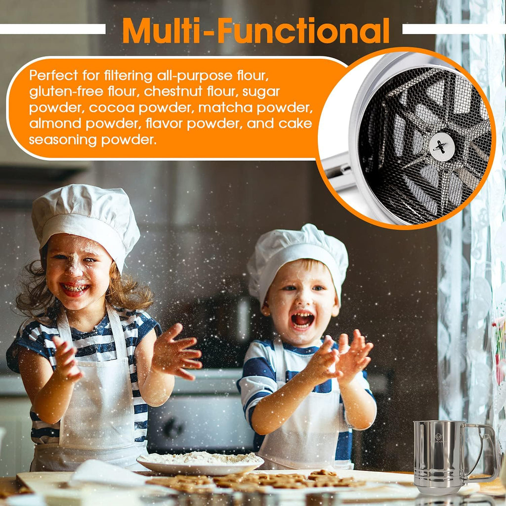 Flour Sifter , 3 Cup Stainless Steel , Great Double-layer Baking Sifters for all Baking Flour and Powdered sugar, Flour Strainer