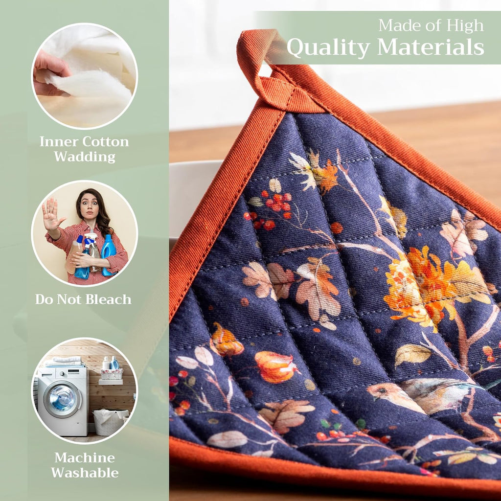 Maison d' Hermine Pot Holders 100% Cotton Heat Resistant Potholders 8" x 8" Hot Pads with Loop BBQ, Cooking, Baking, Grilling, Kitchen, Handling Hot Pans (Pack of 1, Kelim - Infinity)