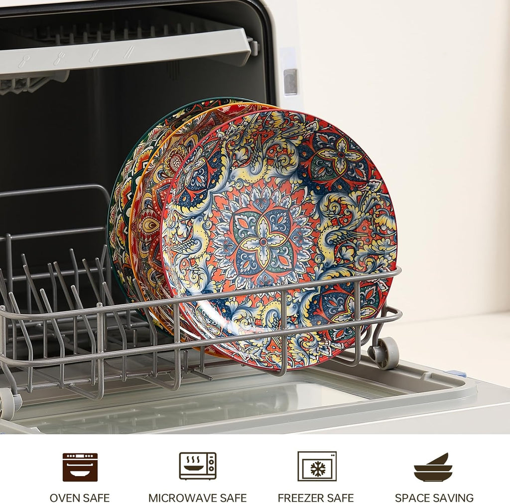 Ceramic Pasta Bowls Set - 8 inch 32 oz Serving Bowls, Set of 6, Colorful Dinner Bowls for Soup,Salad, and Pasta, Kitchen, Microwave, Dishwasher Safe, mexican, Bohemian Style