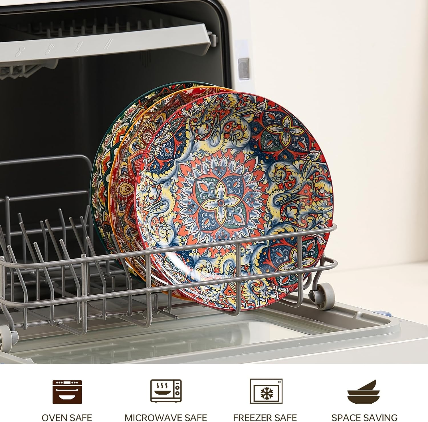 Ceramic Pasta Bowls Set - 8 inch 32 oz Serving Bowls, Set of 6, Colorful Dinner Bowls for Soup,Salad, and Pasta, Kitchen, Microwave, Dishwasher Safe, mexican, Bohemian Style