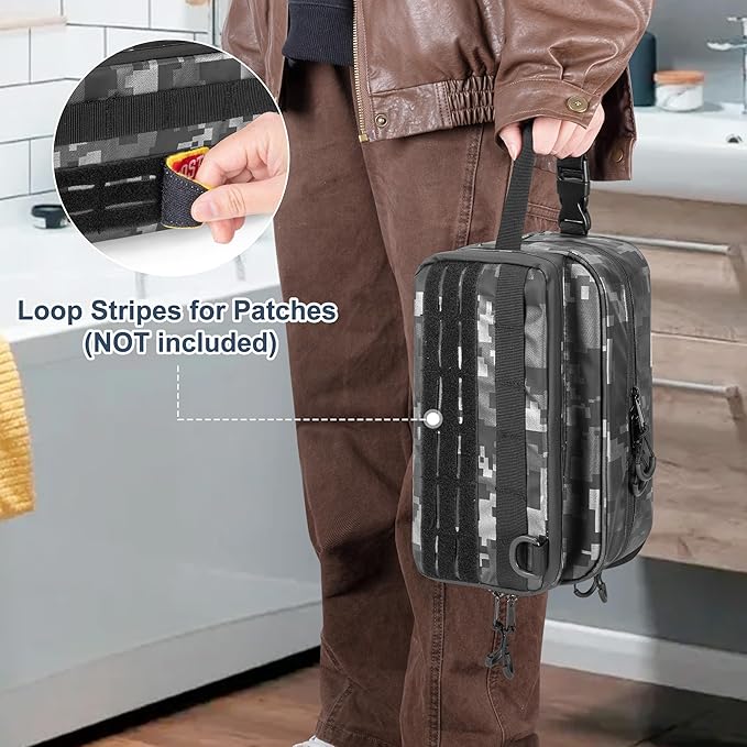 Toiletry Travel Bag for Men Tactical Hygiene Bag, Shaving Kit Toiletries Organizer Dopp Kit with Large Capacity, Black Digital(Empty Bag Only)