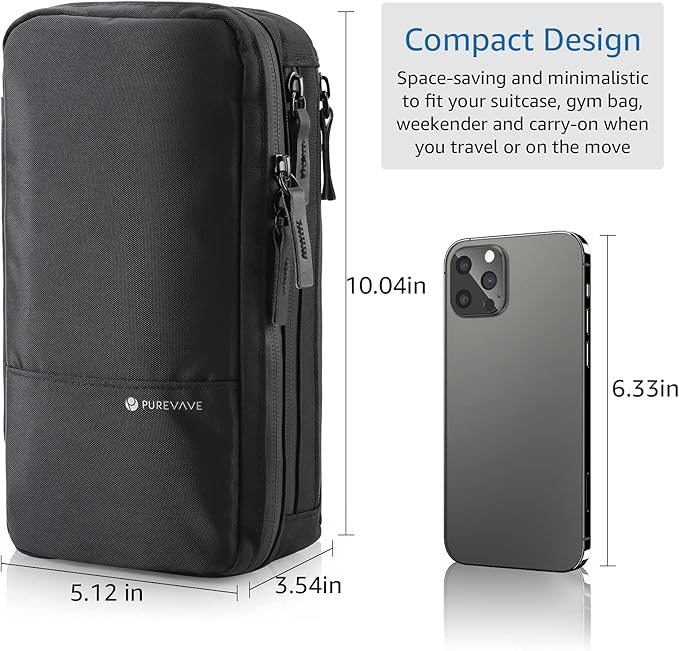 Purevave Compact Mens Toiletry Travel Bag Hanging, Mens Dopp Kit for Travel Waterproof, Wash Pouch Black