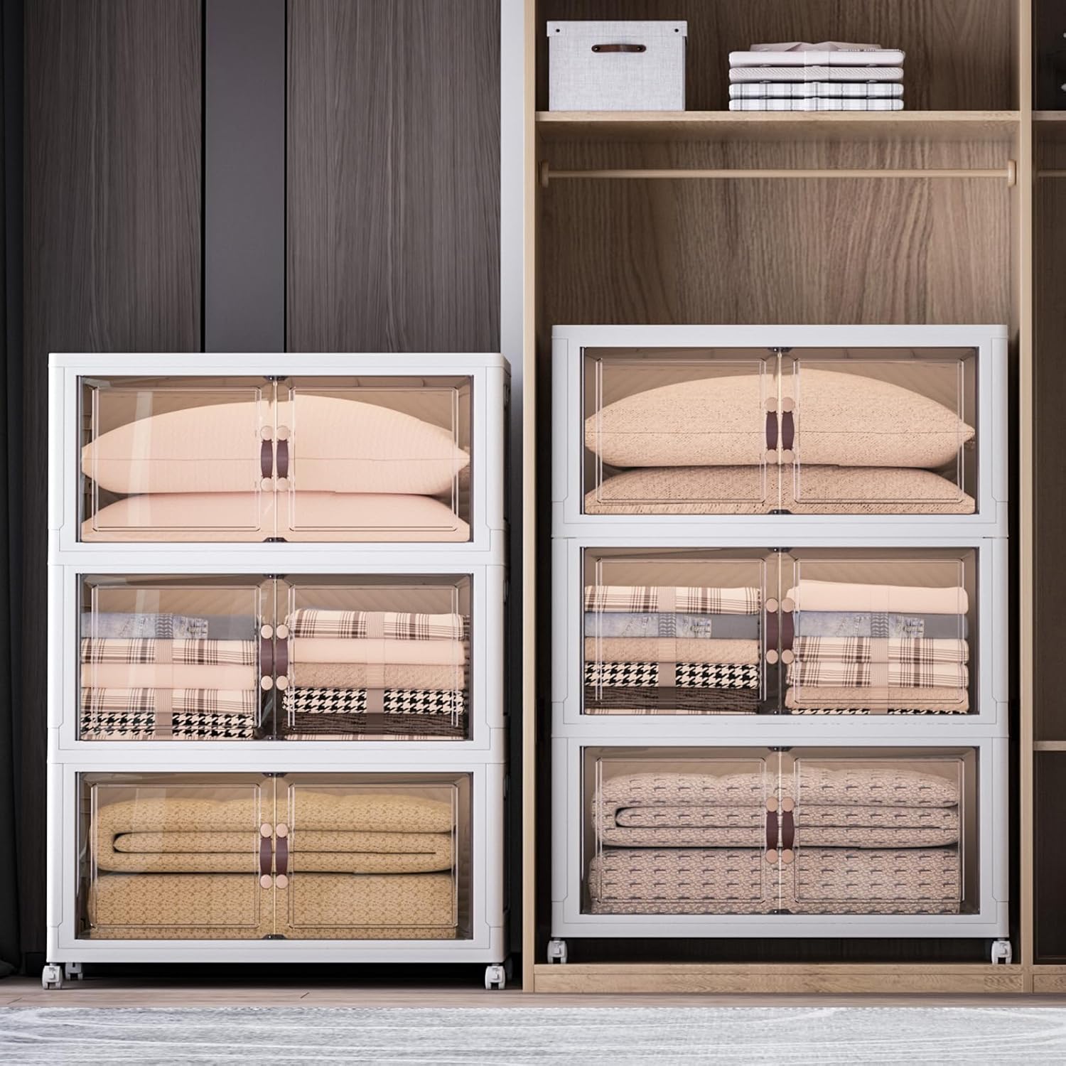 Extra Large Stackable Storage Bins with Lids and Wheels, Foldable Collapsible Closet Organizers,1008QT-168QT/42GAL*6Pack Plastic Stackable Storage drawers for bedroom Dorm