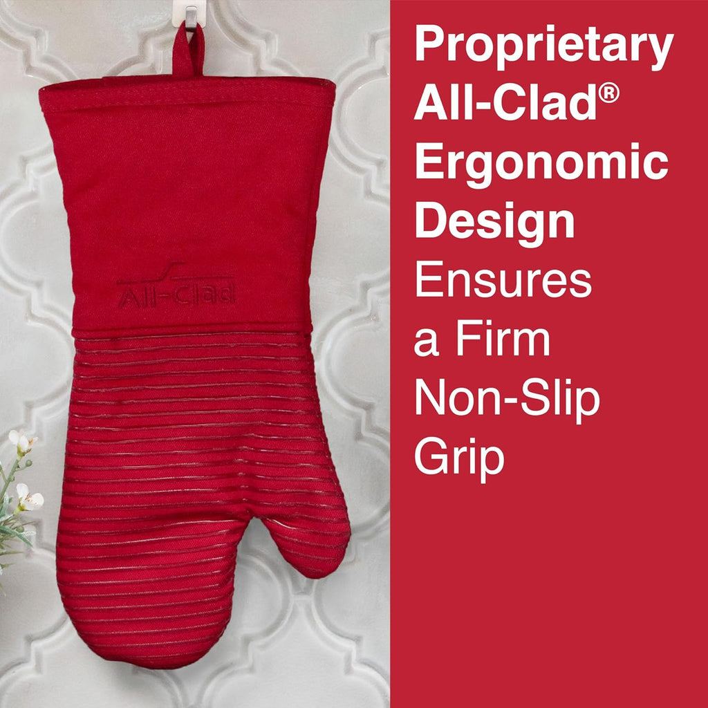 All Clad Silicone Oven Mitt: Heat Resistant up to 500 Degrees - 100% Cotton & Silicone, 14"x7" Oven Mitt for Kitchen and Barbeque, 1-Pack, Chili
