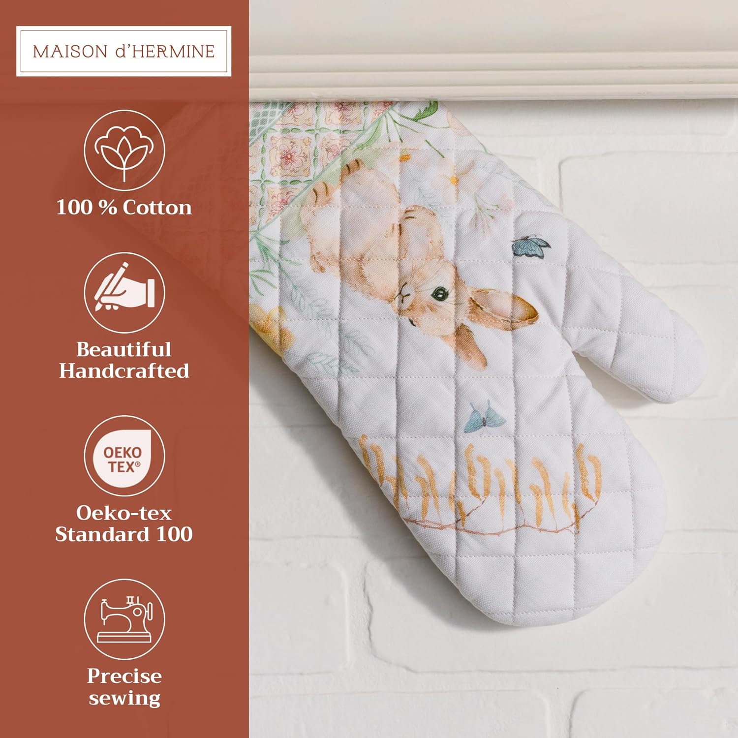 Maison d' Hermine Oven Gloves 100% Cotton Oven Mitt 7" x 13" with Loop Heat Resistant, BBQ, Cooking Gloves, Baking, Grilling, Kitchen, Handling Hot Pans Spring/Summer (Pack of 1, Easter Dew)