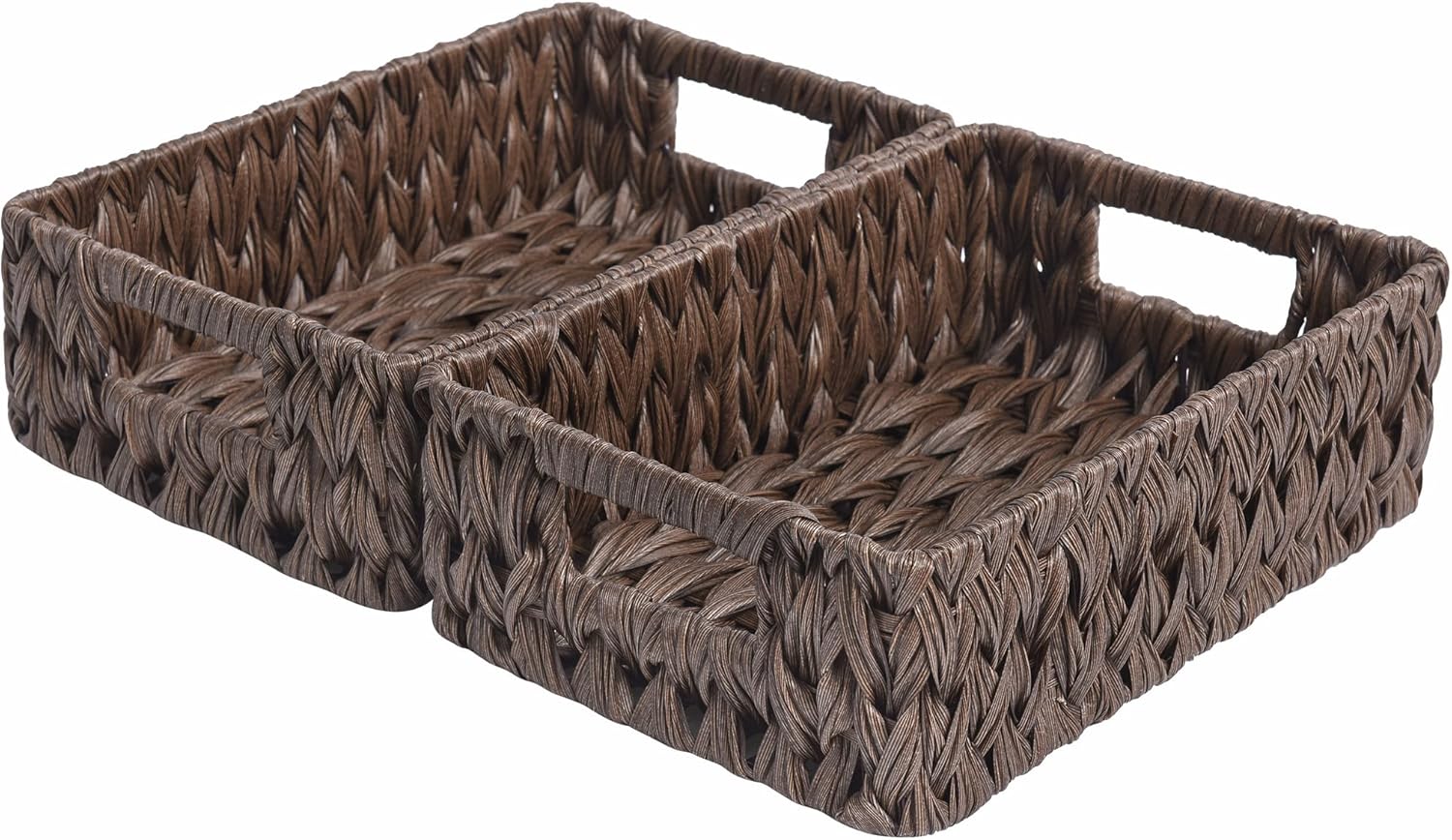 GRANNY SAYS Wicker Baskets with Handles,Small Woven Basket for Storage, Waterproof Storage Basket Organizer,Decorative Storage Boxes for Organing Pantry,Brown Basket,2-Pack,11 1/4''L x 7 1/2''W x 3 1/2''H