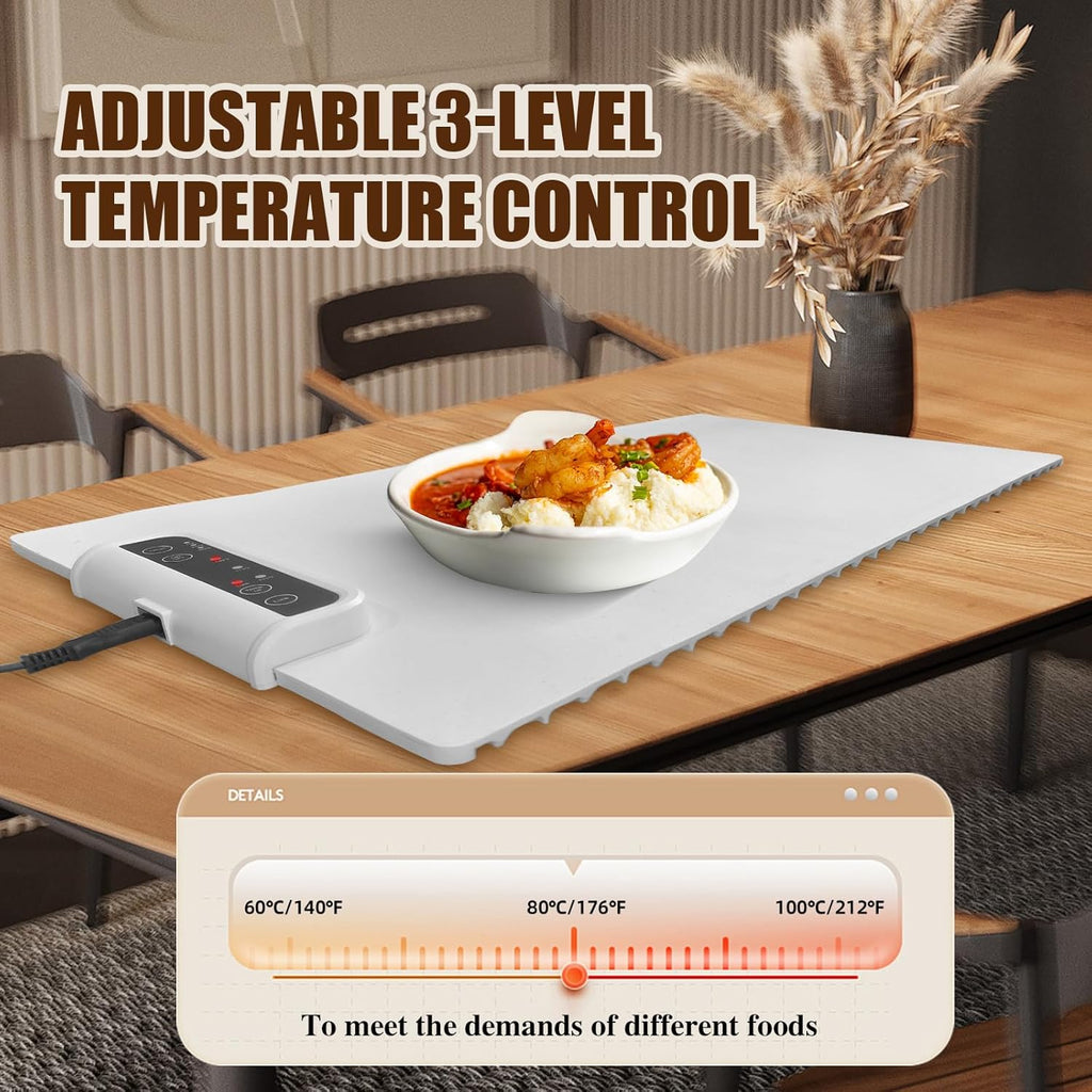 Warming Mat for Food,Electric Warming Tray Full Surface Heating,Food Warmer with Adjustable Temperature, Food Warmers for Parties|Buffets|Gatherings,Rollable and Portable,Auto Shut-Off,Everyday Use