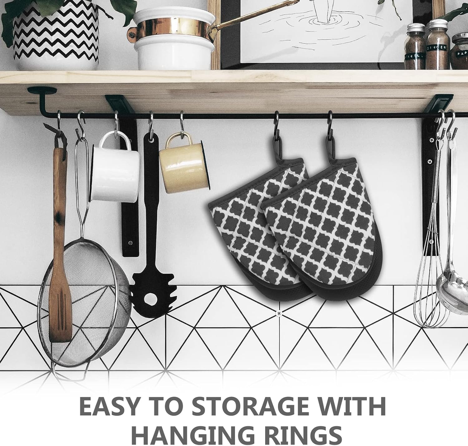 Qulable 1 Pair Short Oven Mitts - Silicone Kitchen Oven Gloves High Heat Resistant 500℉, Mini Oven Mits with Non-Slip Grip Surfaces and Hanging Loop for BBQ, Baking, Cooking and Grilling (Dark Gray)