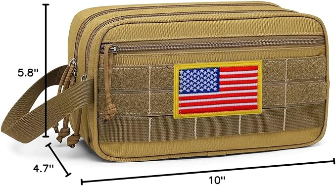 TACTICISM Toiletry Bag for Men - Dry Wet Separate Hygiene Bag Travel Toiletry Bag, Tactical Molle Dopp Kit for Men with Large Capacity, Water-Resistant Shaving Bag for Adult Women for Travel, Brown