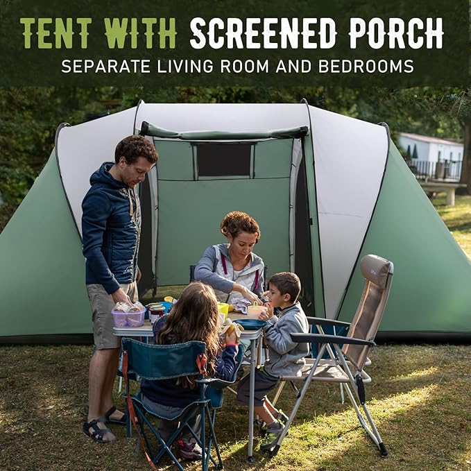 2 Room Family Camping Tent with Porch, Weatherproof Camping Shelter with Rainfly, 2-4 Person Easy Set Up Dome Tent for Outdoor, Picnic, Hiking