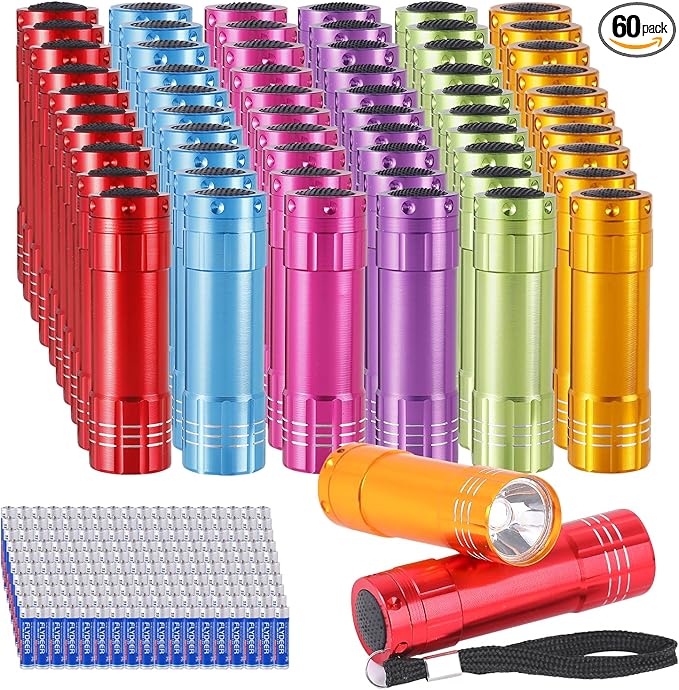 KunHe 60 Pack Small Mini Cheap Flashlights for Kids Bulk with Batteries Aluminum LED Bulk Flashlight for Party Favor Camping Emergency Power Outage Gift to Operation Christmas Child Items Bulk Gift