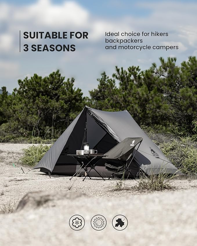 OneTigris HILLRIDGE Backpacking Tent, Waterproof Windproof 2 Person Tent, 20D SIL-Coated Nylon, Single Layer, Ultralight 3 Season Tent for Camping Hiking Canoeing Travel