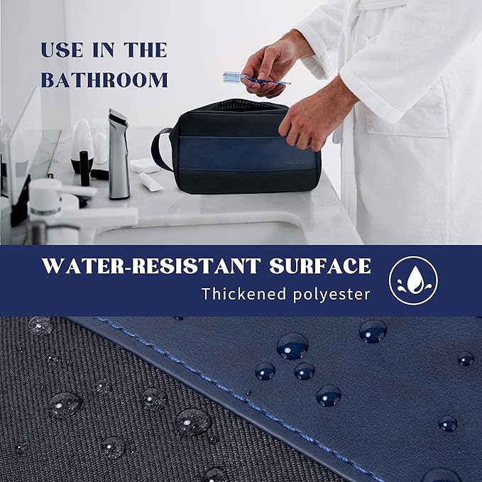 Vorspack Toiletry Bag for Men - Large Dopp Kit for Travel Water Resistant Travel Bag for Toiletries Accessories Lightweight Toiletries Bag - Black&Blue
