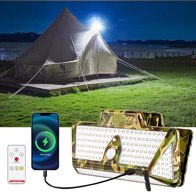 1500Lumens High Bright Solar Camping Lights, 208LEDs Solar Powered & USB Rechargeable Tent Lights,IP68 Waterproof Portable Outdoor Camping Light Solar Powered for Emergency Power Outage