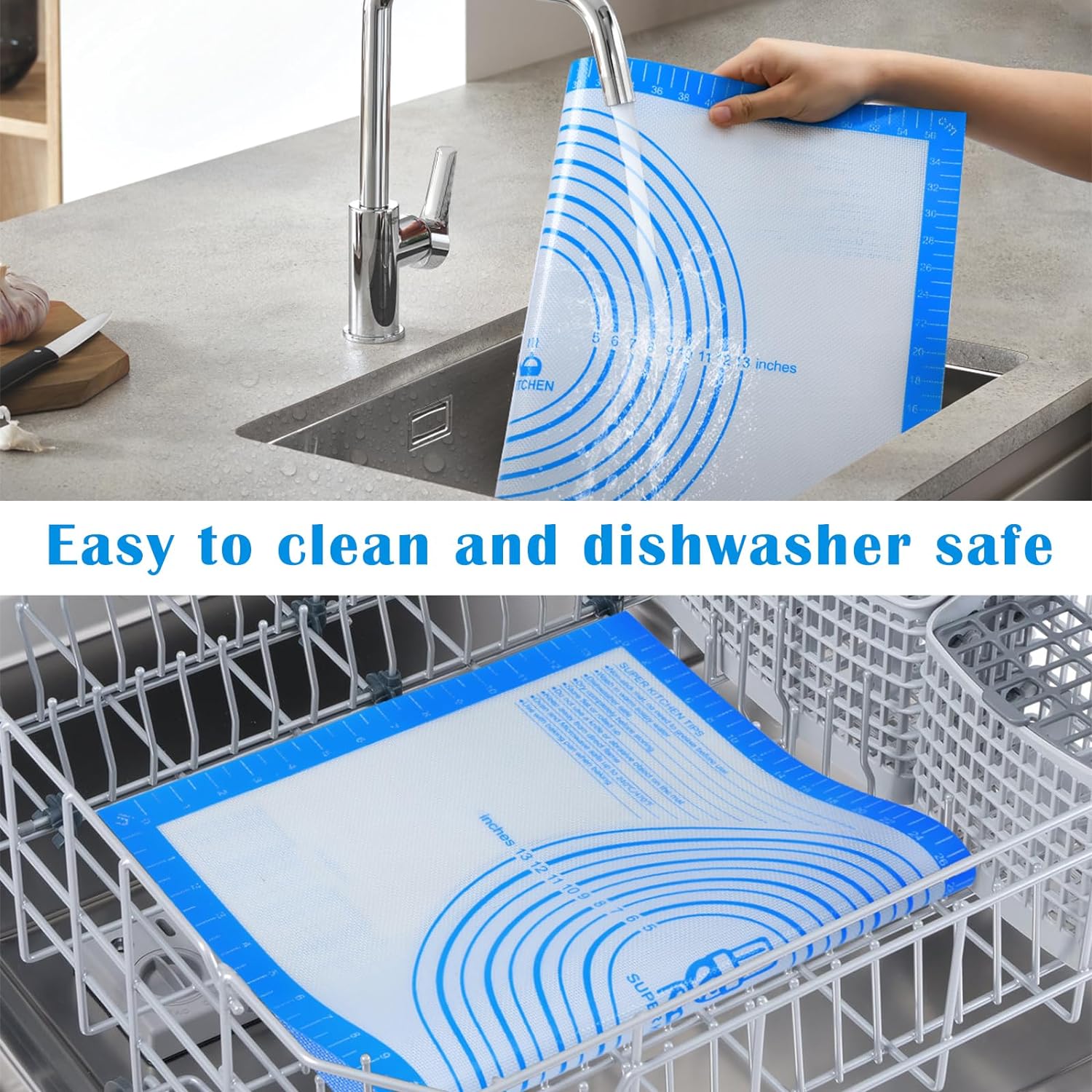 Nonstick Silicone Pastry Baking Mat Large with Measurements 16''By 24'' for Silicone Baking Mat, Counter Mat, Dough Rolling Mat/Pie Crust Mat By Folksy Super Kitchen(16×24, Blue)