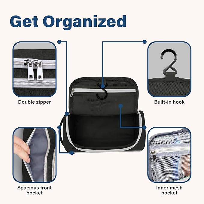 Pantheon Men's Toiletry Bag - Travel Toiletry Bag Wash Bag Hanging Dopp Kit Shaving Kit for Bathroom Shower - Mens Travel Bag Hanging Toiletry Organizer Toiletry Kit for Traveling (Black)