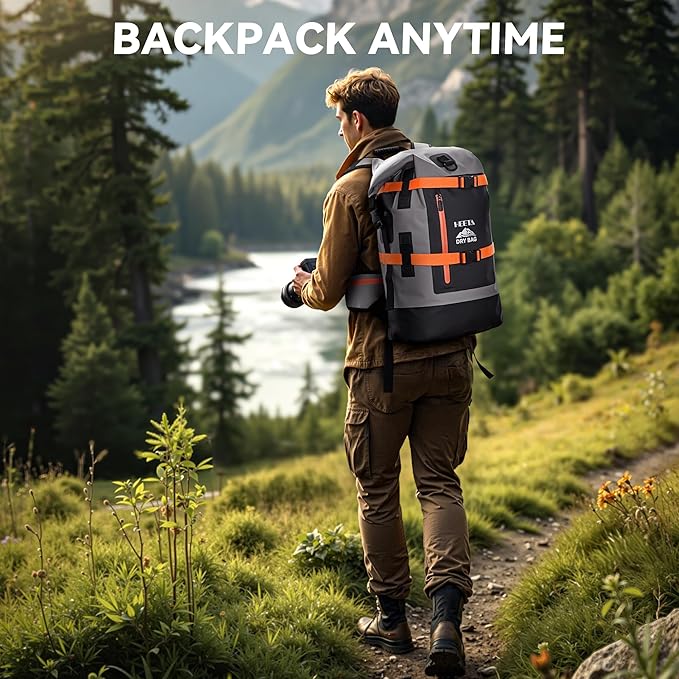 HEETA Waterproof Dry Bags Backpack 40L for Men & Women, Roll Top Heavy Duty Cushioned Hiking Backpack for Kayaking Boating Paddle Boarding Fishing Travel Camping Beach Vacation Cruise Ship Essentials