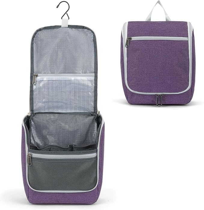 Della Gao Hanging Toiletry Bag for Women, Travel Toiletry Bags Makeup Bag Organizer, Water-resistant Cosmetic Bag for Essentials Accessories (Purple)
