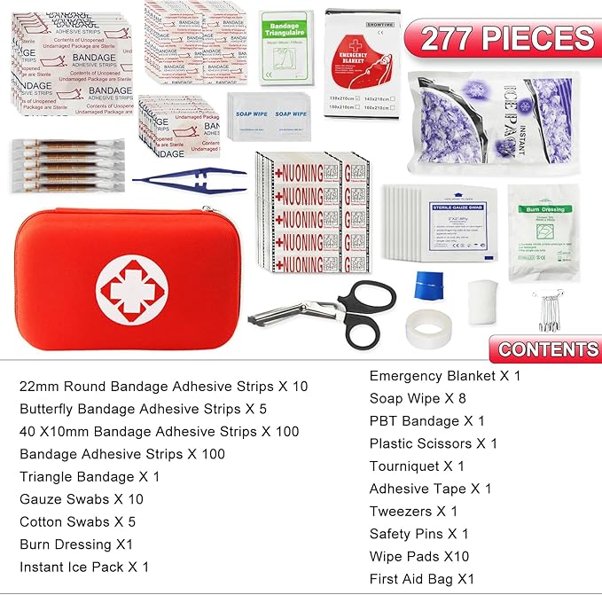 277PCS First Aid Kit for Home Emergency Kit Home Supplies First Aid Kits for Car Camping Essentials for Adventures Boat Public Red Monoki