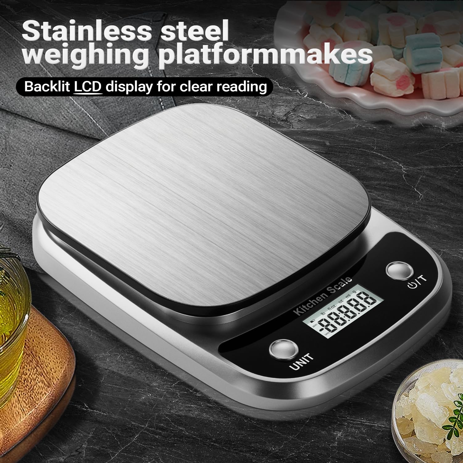 Food Kitchen Scale Digital Weight Grams and Oz，Professional Digital Kitchen Food Scales 10kg/1g for Weight Loss Dieting Baking Cooking,Stainless Steel Weighing Platform,LCD Display