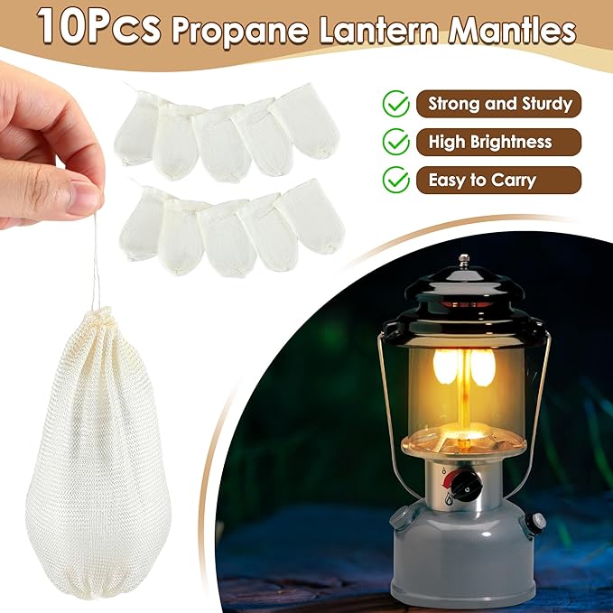 11 Pcs Propane Lantern Mantles with Glass Replacement Globe, Standard Lantern Replacement Parts U Shape & Mantles, Camp Lamp Mantle Compatible with Coleman Fuel Lamp for Outdoor Camping