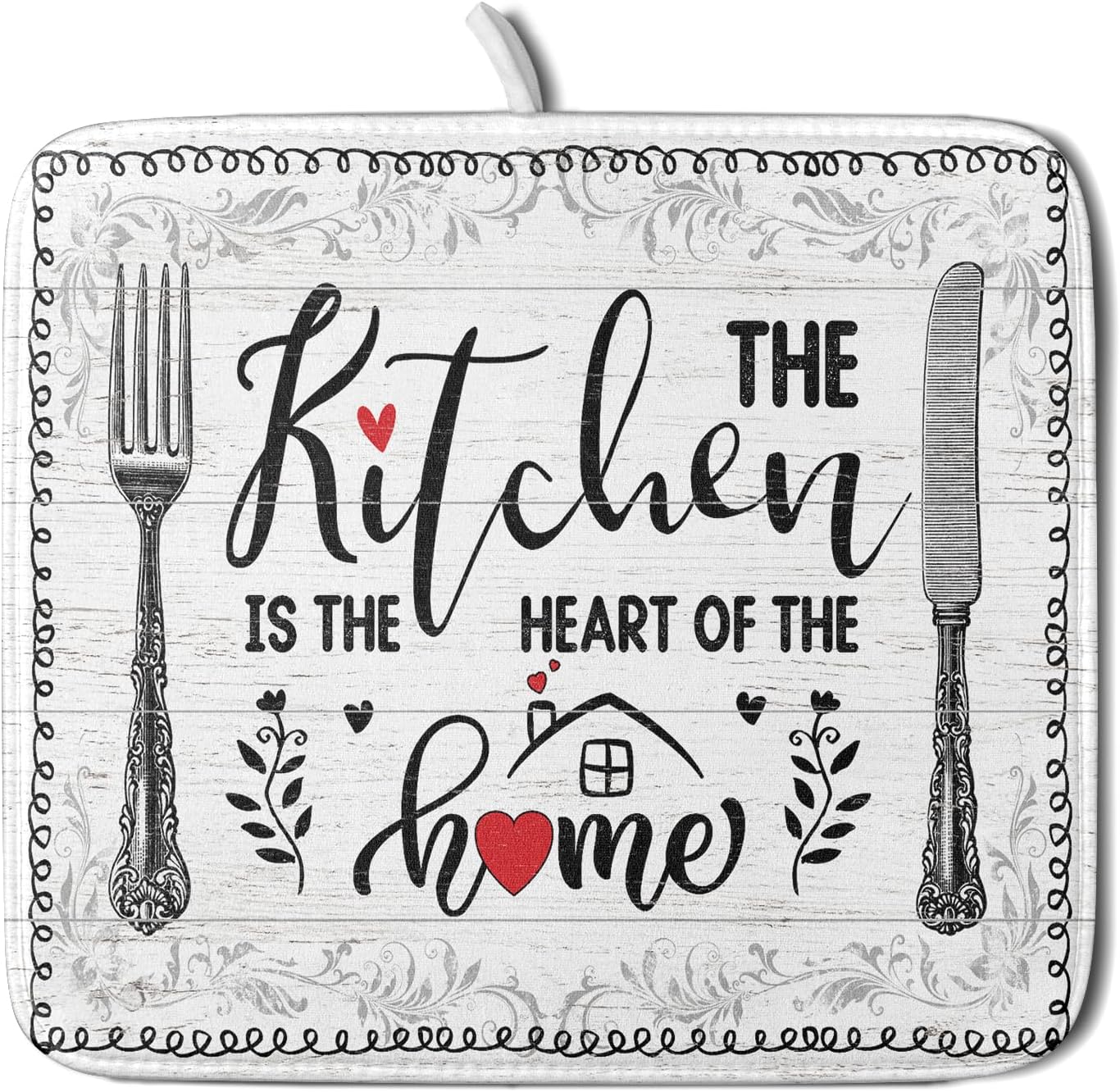 White Kitchen Dish Drying Mat 16x18 Inch Knife Fork Dish Drainer Rack Mats Microfiber Absorbent Protector for Kitchen Countertop Decor