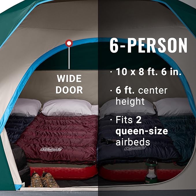 Coleman Skydome Series Camping Tent Weatherproof Tent Includes Pre-Attached Poles Rainfly Carry Bag and Unique Pattern Sets up in 5 Minutes