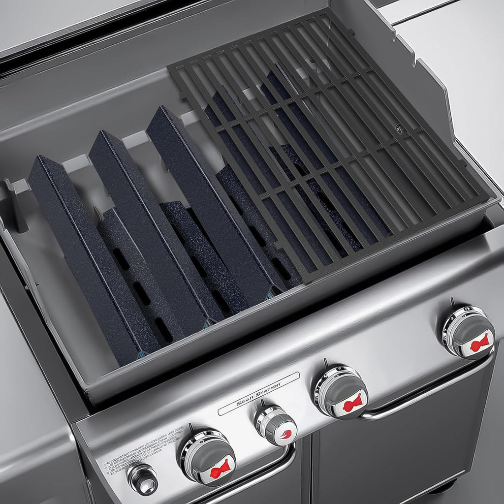 Genesis Grill Parts for Weber Genesis 300 Grills with Front Control Knob, Genesis E310 S310 E/S320 E/S330, Grill Grates 7524 7528, Flavorizer Bars & Heat Deflectors for Weber 7621 7620 65505