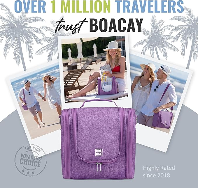 BOACAY Extra Large Hanging Travel Toiletry Bag for Women and Men, Makeup Bag, Bathroom & Shower Organizer Kit for Accessories, Cosmetics, Essentials