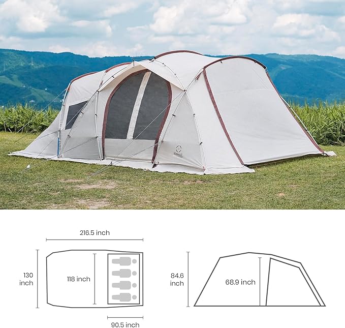 S'More Glamping Tent with Porch, 2/3/4/5/6 Person Durable Weatherproof Camping Tent, Large Family Tent with Room Divider, Easy Setup Tent with Screen Room