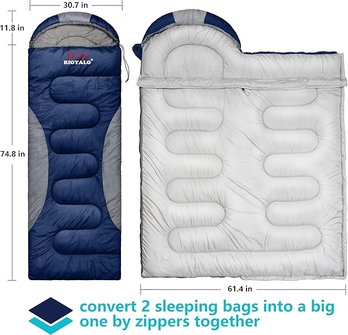 0 Degree Winter Sleeping Bags for Adults Camping (450GSM) - Temp Range (5F–32F) Portable Waterproof Compression Sack- Camping Sleeping Bags for Big and Tall in Env Hoodie: Backpacking Hiking 4 Season