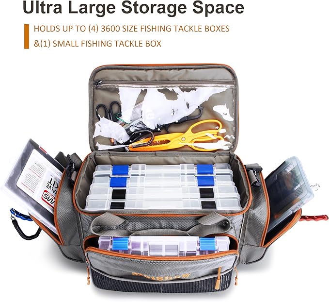 Fishing Tackle Box Bag - Fishing Bags for Saltwater or Freshwater (#Grey) Fishing Tackle Bags - Padded Shoulder Strap - Tackle Bag for 3600 Tackle Box