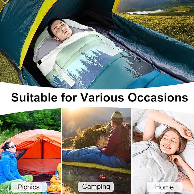 Basumee Sleeping Bags for Adults 3 Season Warm Cool Weather Wearable Camping Sleeping Bag with Compression Bag Portable Backpacking Hiking Camping Essential for Women Men Kids Teens