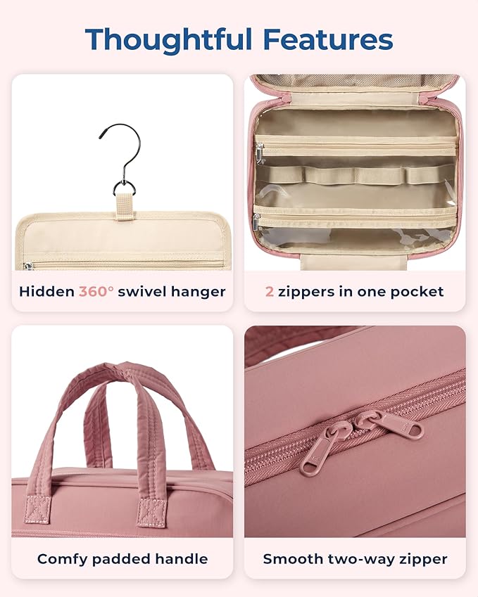 BAGSMART HangingToiletry Bag for Women, Puffy Travel Toiletry Bag with Jewelry Organizer, Waterproof Cosmetic Makeup Bag Compartment, Toiletries Kit Set for Traveling, Accessories, Essentials (Large)