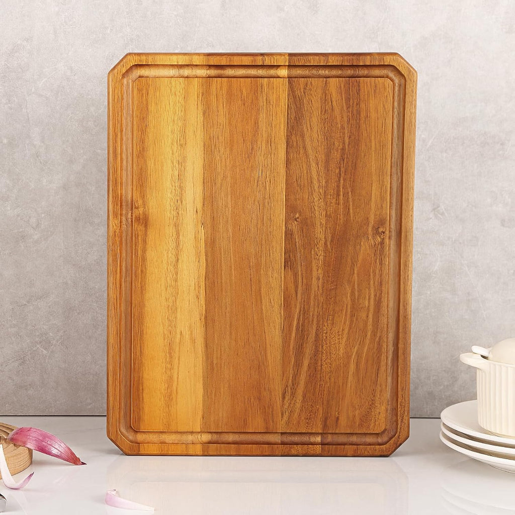 Acacia Wood Cutting Boards for Kitchen,Large Wooden Cutting Boards for Chopping Meat, Cheese, Fruits, and Vegetables，Extra Large Charcuterie Board with Handles, Juice Groove