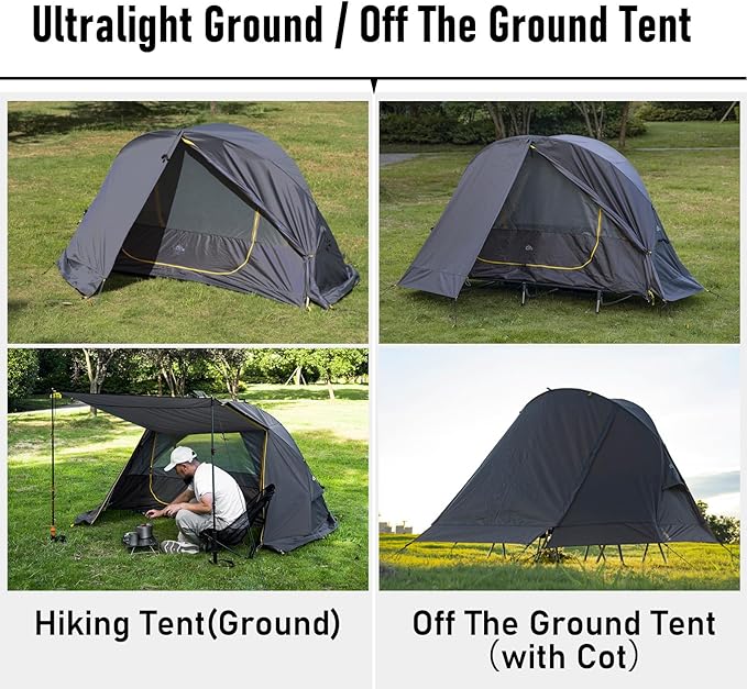 iClimb Ultralight 4 Season Solo Tent Waterproof with Snow Skirt Rainfly, Ground/Off The Ground Tent for Backpacking Camping Hiking Trekking Mountaineering