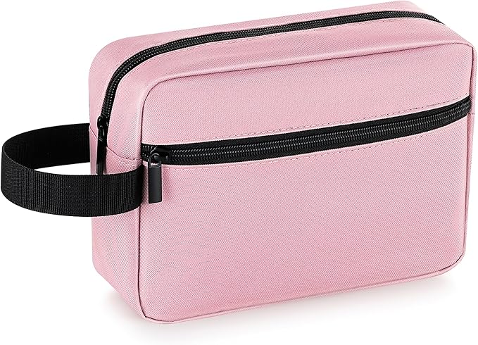 Elviros Travel Toiletry Bag for Women and Men, Lightweight Makeup Bag Hanging Dopp Kit with Compartment Cosmetic Organizer Small Tool Bag Travel Essentials, Pink