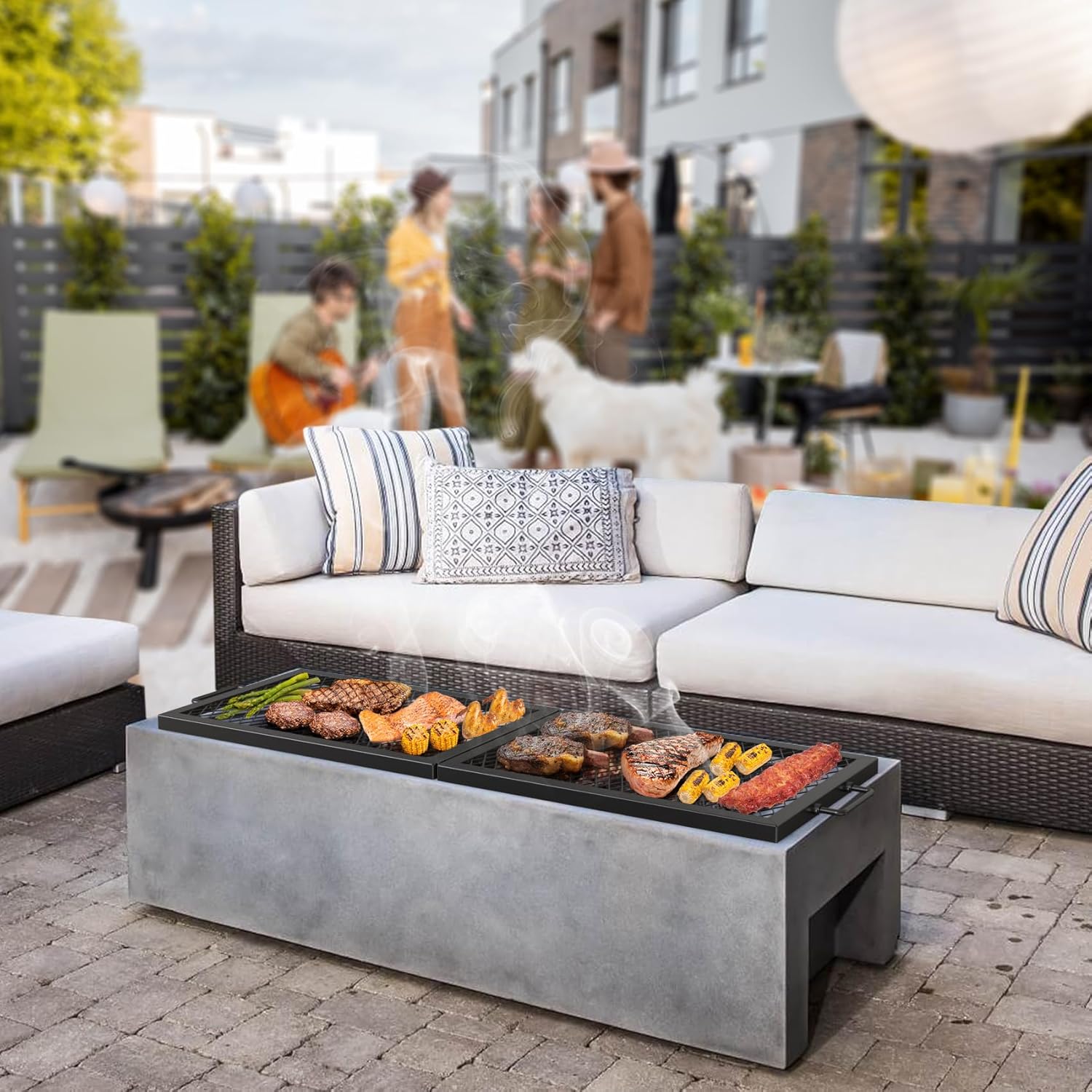 Onlyfire Foldable X-Marks Fire Pit Cooking Grate, Portable Rectangle Campfire Grill Grate with Handles, Heavy Duty Steel Campfire BBQ Grill for Outdoor, 44 inch